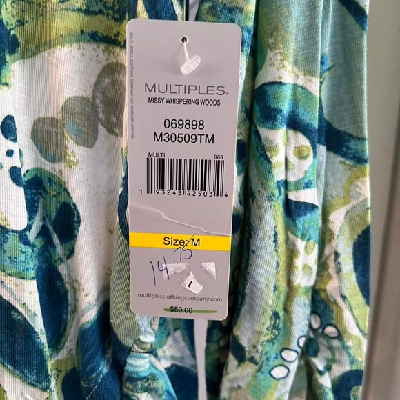 Multiples multicolor paisley print top blouse drawstring front tie waist size M - Picture 4 of 7